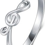 BORUO 925 Sterling Silver Ring - Stackable Music Note Band - Comfort Fit Silver Rings Women - Music Note Silver Band Ring - Fine Jewellery Stackable Ring, 2mm, Size 4-12